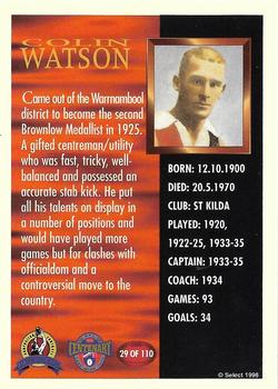 1996 Select AFL Hall of Fame #29 Colin Watson Back